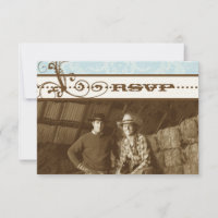 Blue Funky Swirls Wedding RSVP