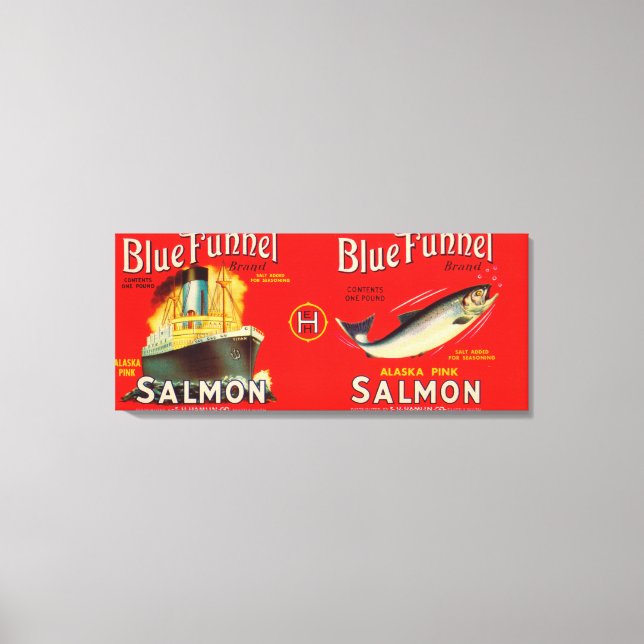 Blue Funnel Brand Salmon Label- Seattle, WA Canvas Print (Front)