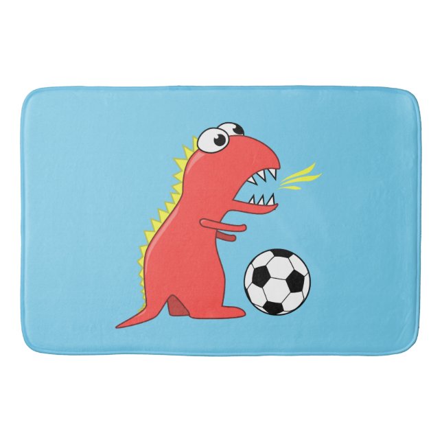 Blue Funny Cartoon Dinosaur Soccer Bath Mat (Front)