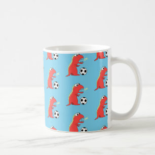 Blue Funny Cartoon Dinosaur Soccer Pattern Coffee Mug