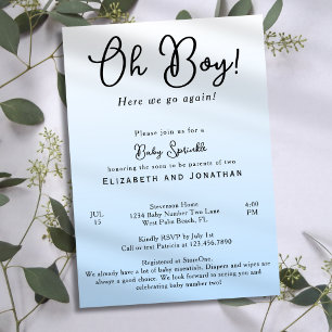 Blue Funny Coed Baby Sprinkle Oh Boy Baby Shower Invitation