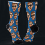 Blue Funny Custom Face Photo Crew Socks<br><div class="desc">Funny custom face crew socks personalised with a photo and a blue background. Upload a cutout of the face with a transparent background and it will automatically be replicated all over the socks, on both sides. To make the cut-out, you can download any mobile or computer app, or use the...</div>