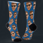 Blue Funny Custom Face Photo Crew Socks<br><div class="desc">Funny custom face crew socks personalised with a photo and a blue background. Upload a cutout of the face with a transparent background and it will automatically be replicated all over the socks, on both sides. To make the cut-out, you can download any mobile or computer app, or use the...</div>