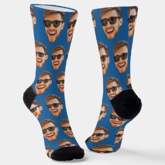 Blue Funny Custom Face Photo Crew Socks