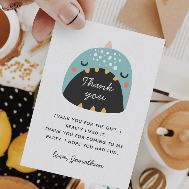 Blue funny dinosaur. Dino baby / kids birthday Thank You Card (Creator Uploaded)