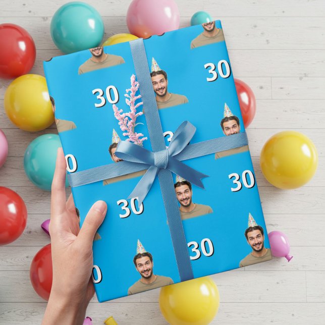 Blue Funny Face Gift Wrapping Paper for Men  (Creator Uploaded)