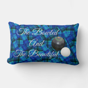 Blue Funny Lawn Bowls Tartan Design, Lumbar Cushion