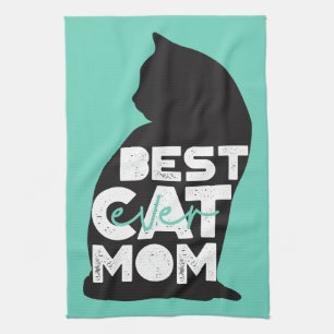 Blue Funny Mother's Day Best Cat Mum Ever Tea Towel