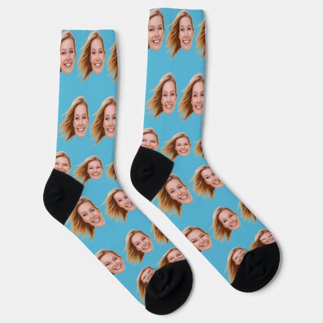 Blue Funny Personalised Face Photo Women Socks (Right)