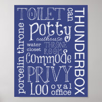 Blue Funny Toilet Bathroom Sign Poster Print