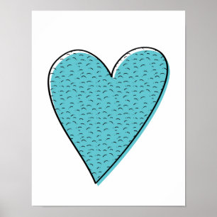 Blue furry hearts kids poster print