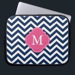Blue & Fuschia Zigzags Pattern Monogram Laptop Sleeve<br><div class="desc">Modern and chic chevron stripes and quatrefoil monogram design.</div>