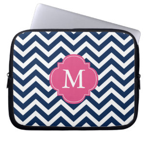 Blue & Fuschia Zigzags Pattern Monogram Laptop Sleeve