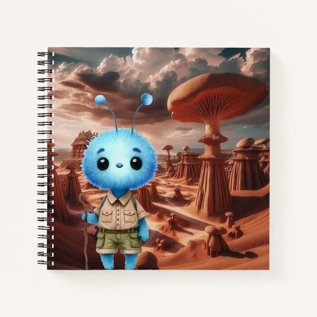Blue Fuzzy Alien Hiker Notebook (Front)