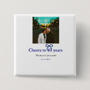 Blue g bow cheers to 40 years anniversary wedding 15 cm square badge