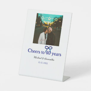 Blue g bow cheers to 40 years anniversary wedding  pedestal sign