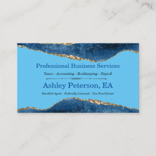 Blue Galaxy Agate Watercolour Faux Glitter Business Card