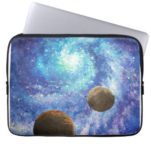 Blue galaxy and planets laptop sleeve