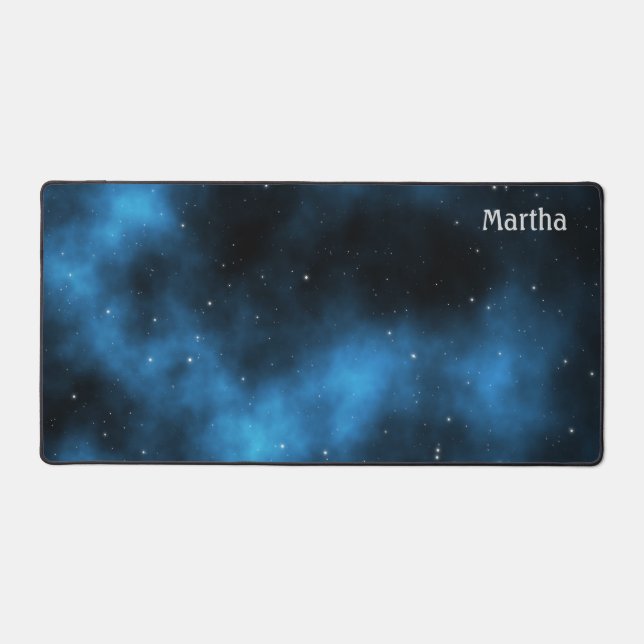 Blue galaxy custom name desk mat (Front)