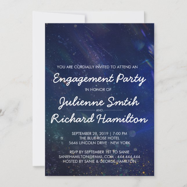 Blue Galaxy Engagement Party Invitation (Front)