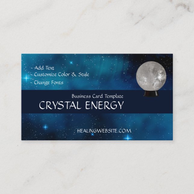 Blue Galaxy Healing Quartz Crystal Ball Business Card (Front)