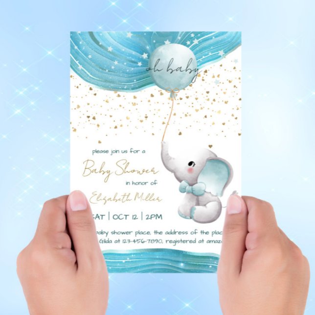 Blue Galaxy Inspiration Elephant Baby Boy Shower Invitation (Creator Uploaded)