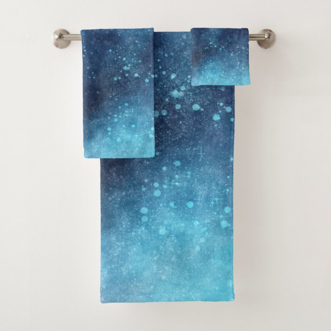 Blue Galaxy Sparkle Abstract Bath Towel Set (Insitu)