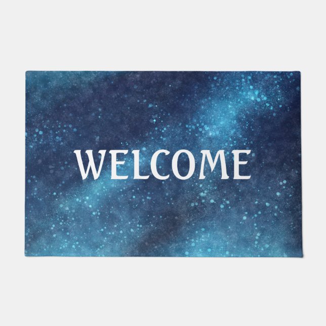 Blue Galaxy Sparkle Abstract Personalised Doormat (Front)