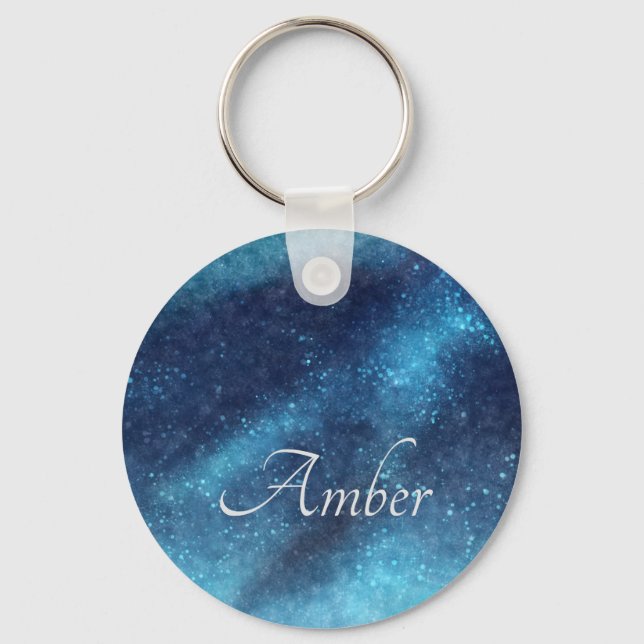 Blue Galaxy Sparkle Abstract Personalised Key Ring (Front)