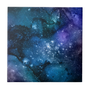 Blue Galaxy Starry Sky Cosmic Space Nebula Sparkle Tile