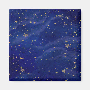 Blue Galaxy with Golden Stars Magnet
