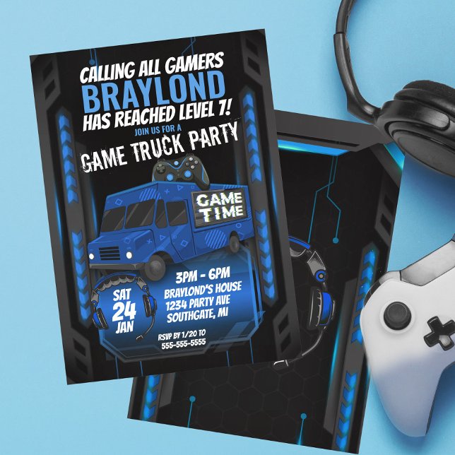 Blue Game Truck Birthday Party Invitation (Creator Uploaded)
