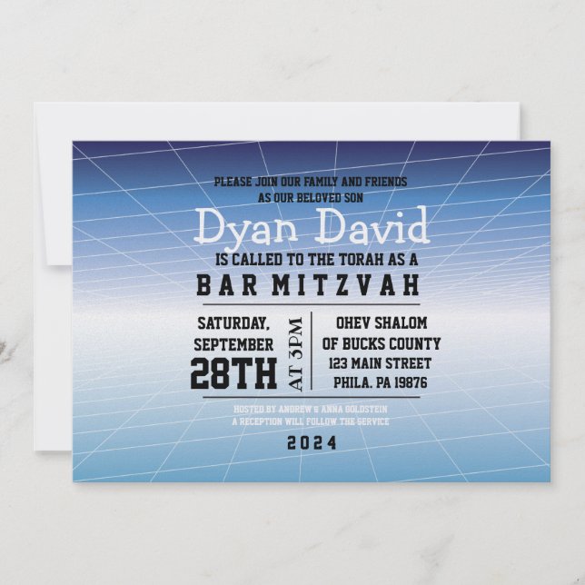Blue GAMER GAMING DIGITAL Bar Mitzvah Invitation (Front)