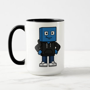 Blue Gaming Block Character Coffee Mug, Custom Gam Mug
