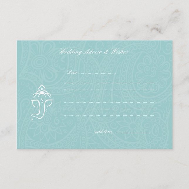 Blue Ganesha Wedding Advice & Wishes Cards (Front)