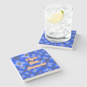 Blue Garden Anemone Pattern Stone Coaster