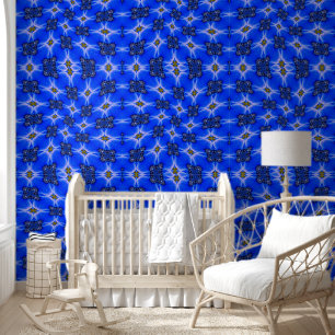 Blue Garden Anemone Pattern Wallpaper