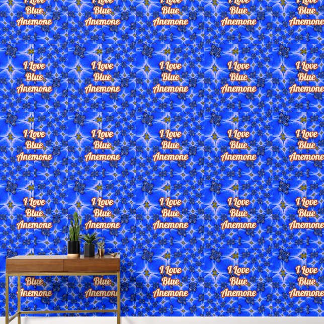 Blue Garden Anemone Pattern Wallpaper (Hallway)