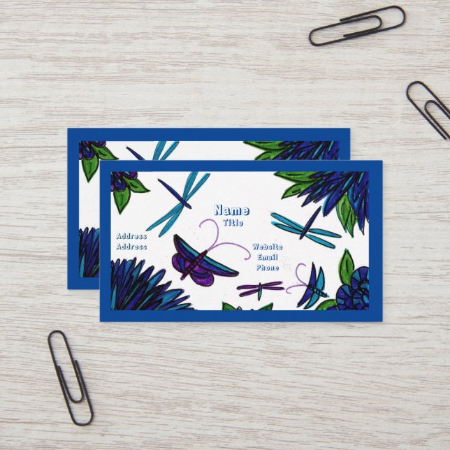 Blue Garden Business Cards (Front/Back In Situ)
