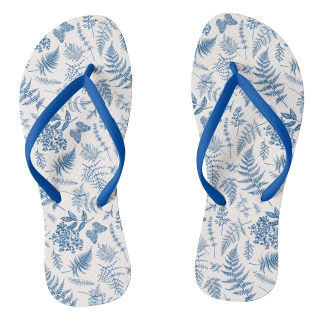 Blue Garden Butterfly & Floral Garden Pattern Jandals (Footbed)