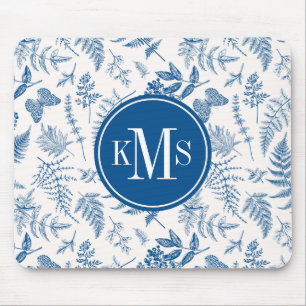 Blue Garden Butterfly & Floral Garden Pattern Mouse Pad
