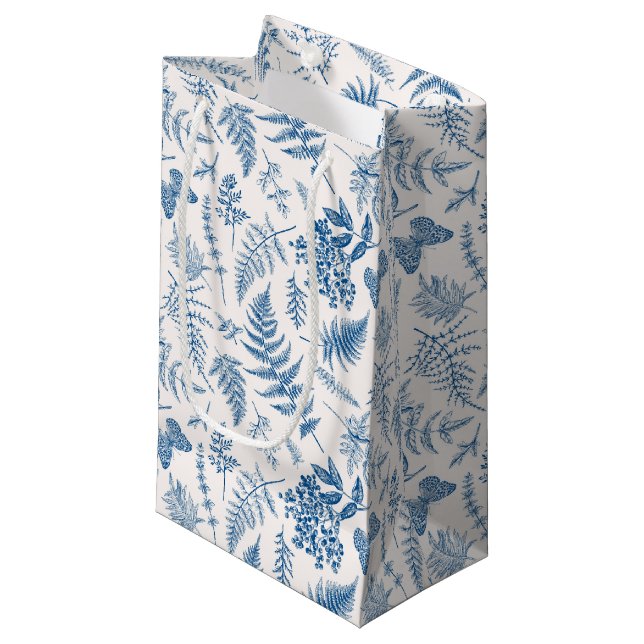 Blue Garden Butterfly & Floral Garden Pattern Small Gift Bag (Front Angled)