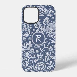 Blue Garden Floral Bird Snail Monogram Denim iPhone 12 Case