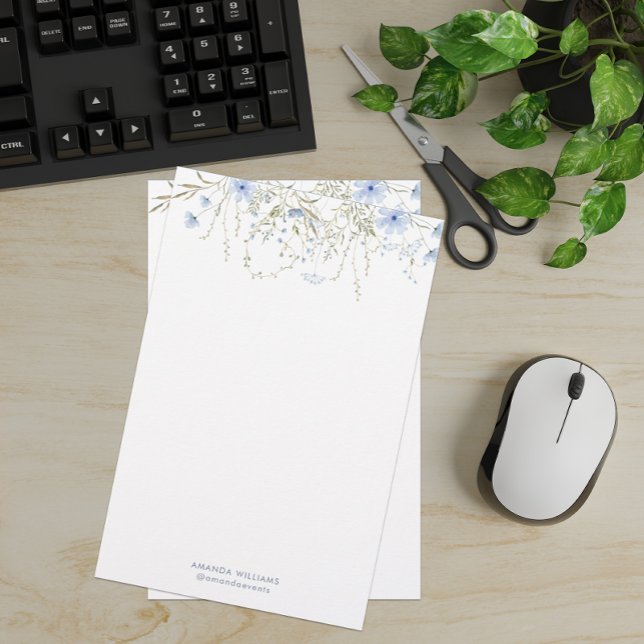 Blue Garden Floral Monogram Stationery Paper (Creator Uploaded)