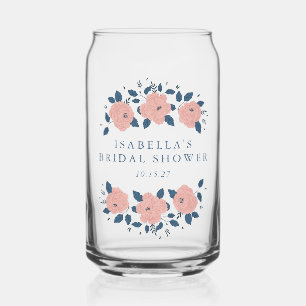 Blue Garden Flower Custom Bridal Shower Favour Can Glass