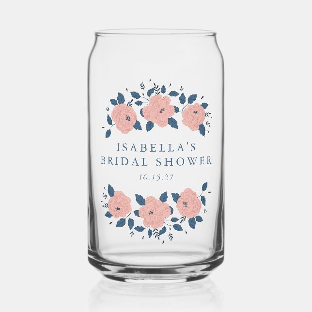 Blue Garden Flower Custom Bridal Shower Favour Can Glass (Front)