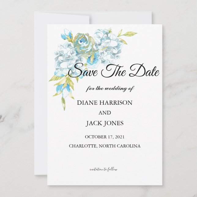 Blue Garden Flowers Save The Date Invitation (Front)