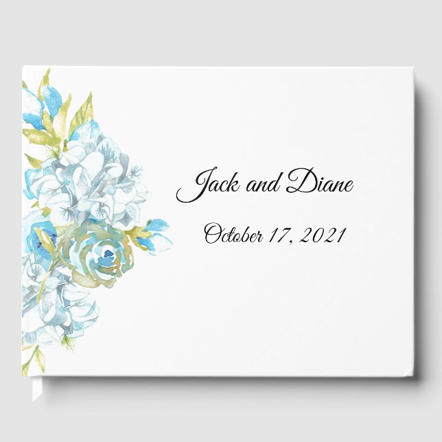 Blue Garden Flowers Wedding Guest Book (Front)