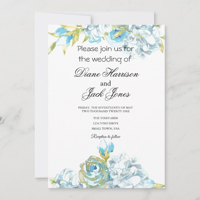 Blue Garden Flowers Wedding Invitation (Front)