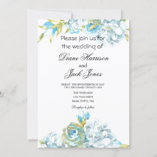 Blue Garden Flowers Wedding Invitation